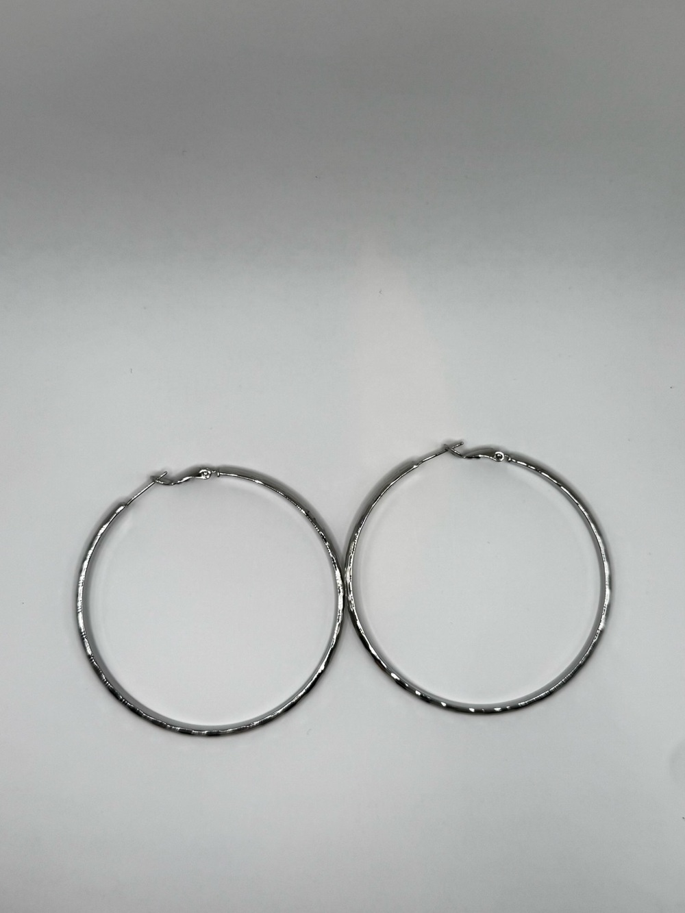 925 Sterling Silver Textured Thin Hoop Earrings 2.5"